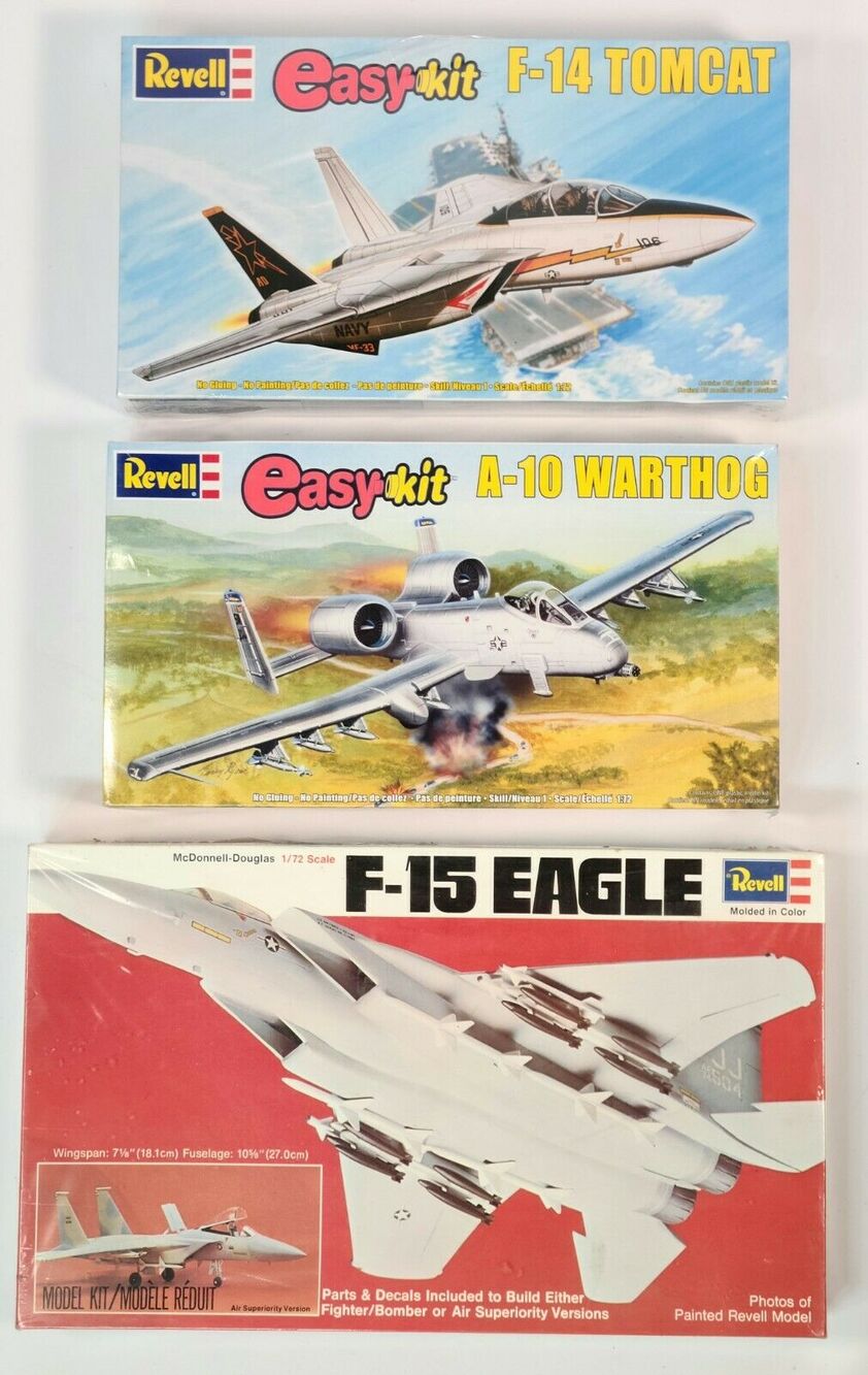 Revell Lot of (3) Model Kits: F-14 Tomcat, A-10 Warthog, Vintage F-15 Eagle NIB